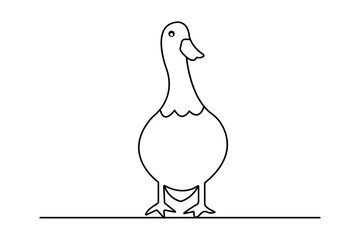 Duck continuous one line drawing with outline vector illustration