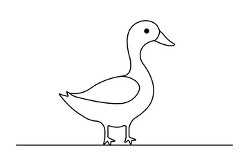 Duck continuous one line drawing with outline vector illustration