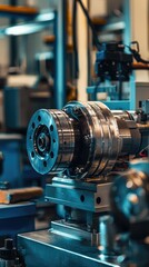 Fototapeta premium Detailed View of Precision Engine Component in Industrial Workshop