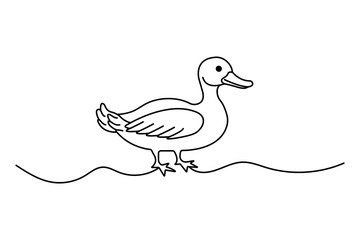 Duck continuous one line drawing with outline vector illustration