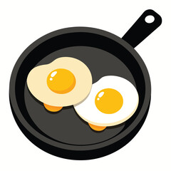 Fried Eggs in Black Skillet - Vector Illustration & Cartoon Clipart Design.eps