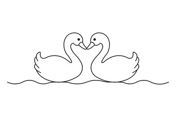 Duck continuous one line drawing with outline vector illustration