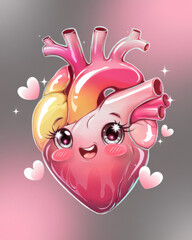 Naklejka premium Happy human heart cartoon with colorful and playful design. Cute heart illustration for love concept or valentine theme.