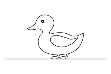 Duck continuous one line drawing with outline vector illustration