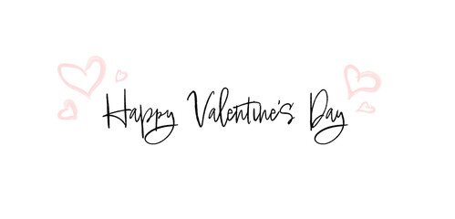 Happy Valentine's Day Vector Design with Handwritten Calligraphy and Pink Watercolor Hearts, Romantic Greeting Illustration