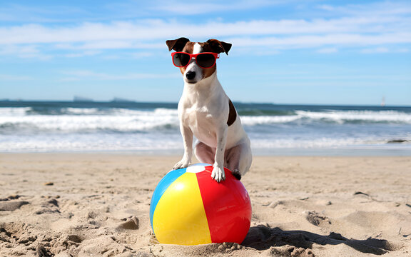 dog playing on the beach