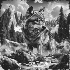 Portrait Noble Wolf Crystal Mountain Pass Coloring