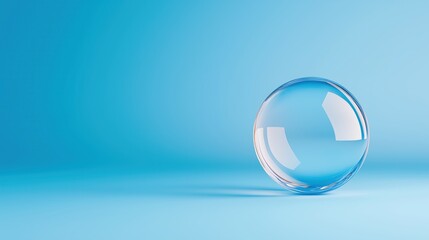 Transparent Glass Sphere on Blue Background Showcasing Minimalist Design and Symbolizing Clarity and Purity in a Contemporary Setting for Modern Abstract Concepts in Stock Photography Collections