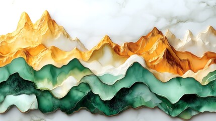 Abstract Gold and Green Mountain Range Artwork
