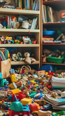 Colorful Array of Toys in a Playroom on a Busy Floor