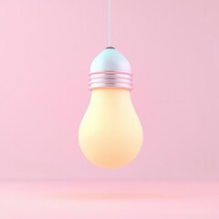 Modern light bulb hanging against a soft pink background.