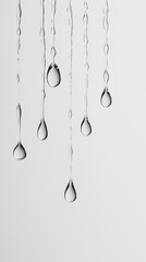 Elegant Water Droplets Falling in Graceful Lines on Gray Background