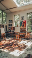 Bright and Inspiring Art Studio with Natural Light and Canvases
