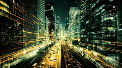 Dynamic Cityscape with Vibrant Lighting and Clean Lines