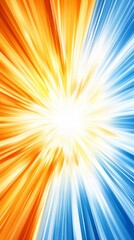 Obraz premium Vibrant abstract image featuring a burst of warm orange and cool blue hues converging at a bright white center. Dynamic and energetic, perfect for backgrounds.