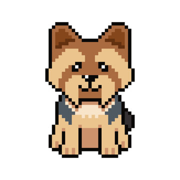 Pixel art cute yorkshire terrier dog vector in retro style for design.
