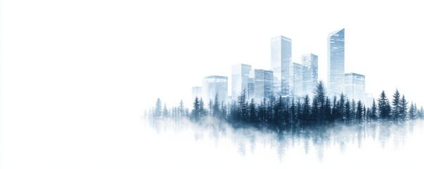 Fototapeta premium Urban landscape modern city amidst lush forest digital art atmospheric perspective nature meets architecture
