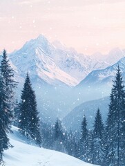 Fototapeta premium Snowy Mountain Landscape With Winter Trees