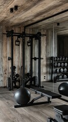 Fototapeta premium Modern Home Gym with Weight Equipment and Exercise Ball