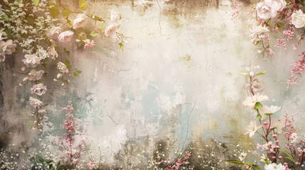 background with flowers on old wall