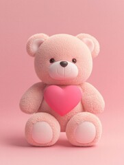 Obraz premium Valentine's Day Cute Pink Teddy Bear Holding Heart Valentine s Day Love Romance Soft Toy Plush