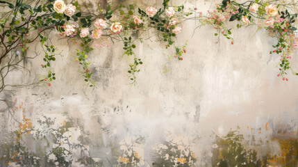 background with flowers on old wall
