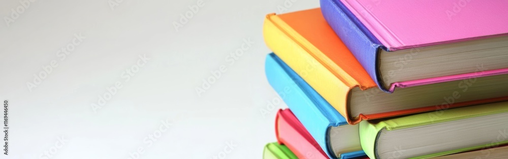 Poster a neat pile of vibrant books in various colors is arranged on a light background. the books showcase