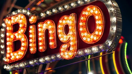 Bright lights showcase an iconic bingo sign at a lively entertainment venue during a community game night