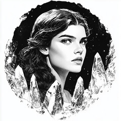 Fototapeta premium Portrait Graceful Sorceress Crystal Mountai Coloring