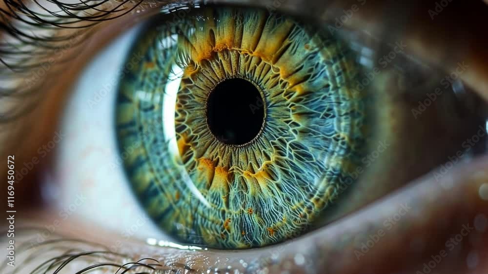 Poster a striking close-up reveals an eye showcasing complex patterns and vivid colors.