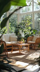 Cozy Indoor Living Space with Lush Green Plants and Natural Light