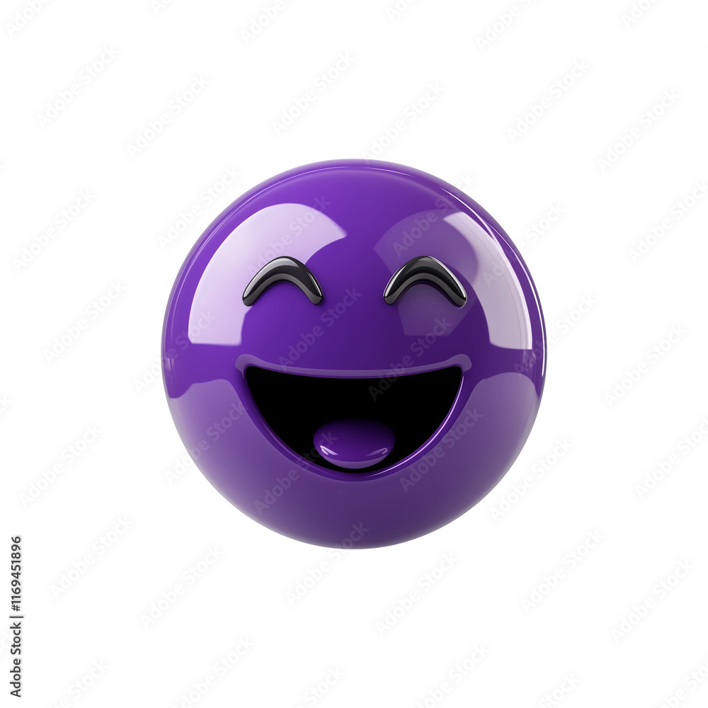 Poster 3d proud emoji in royal purple with joyful expression, isolated on transparency background. glossy f