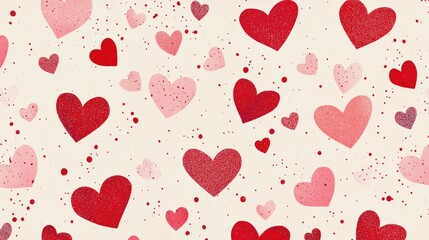 Scattered red hearts on pastel pink with glitter accents, a perfect romantic design for Valentine or anniversaries