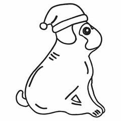 A dog in a Santa Claus hat.