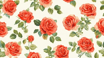 Stunning red roses forming a seamless floral pattern, creating a beautiful wall backdrop for romantic occasions