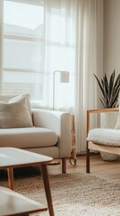 Cozy and Modern Living Room Interior with Natural Light and Plants