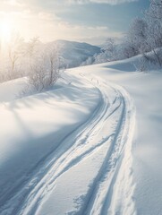 Obraz premium Snow covered mountain path winter landscape scene