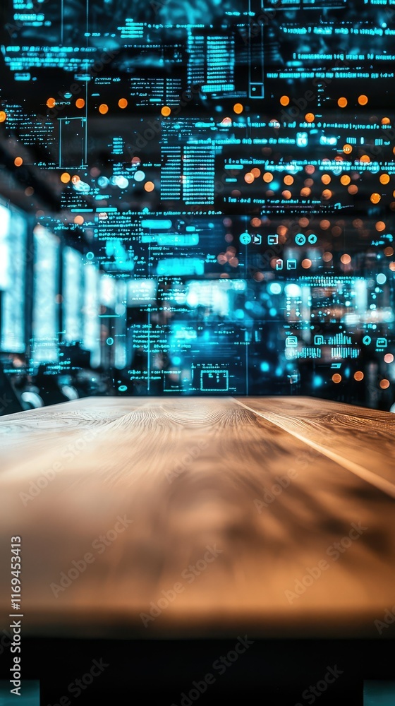Poster modern digital workspace with abstract data visualization background