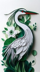 Obraz premium Heron Bird, Paper Cut Art, Abstract Image, Texture, Pattern Background, Wallpaper, Cover and Screen for Smartphone, PC, Laptop, 9:16 and 16:9 Format
