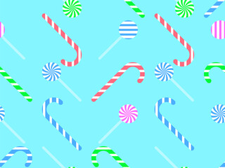 Holiday sweets candy canes seamless pattern. Striped lollipop and candy in minimalist style. Design for wallpapers, covers, wrappers and banners. Vector illustration
