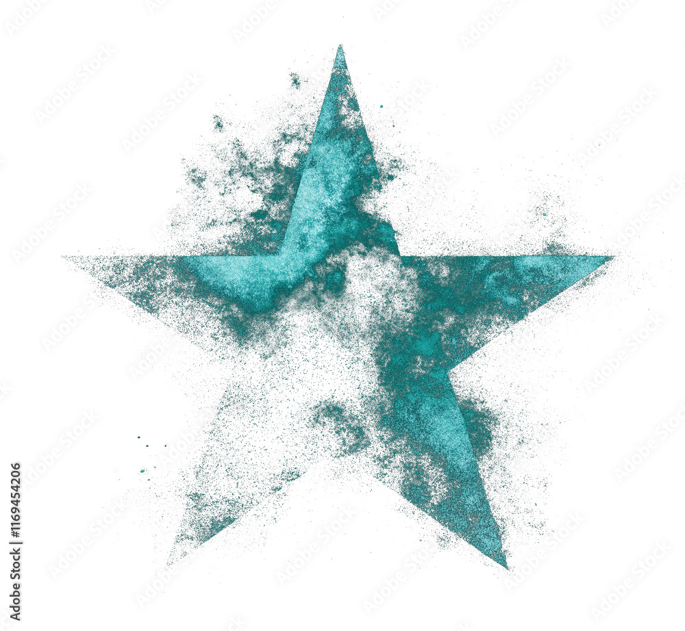 Poster dark teal star with moody and blended brush effect, featuring textured and artistic design on transp