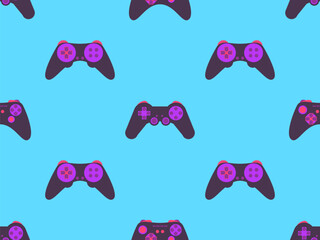 Joystick seamless pattern. Game controller for video games. Gamepad for retro game console in 80s - 90s style. Design for wallpapers, wrappers, covers and banners. Vector illustration