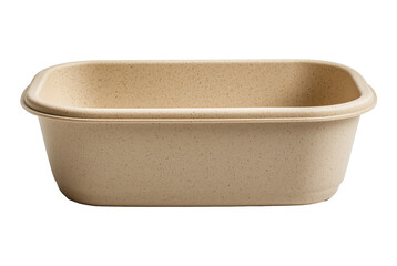 beige plant based PLA container with smooth, minimalist design, ideal for eco friendly storage or serving. container features speckled texture and rectangular shape