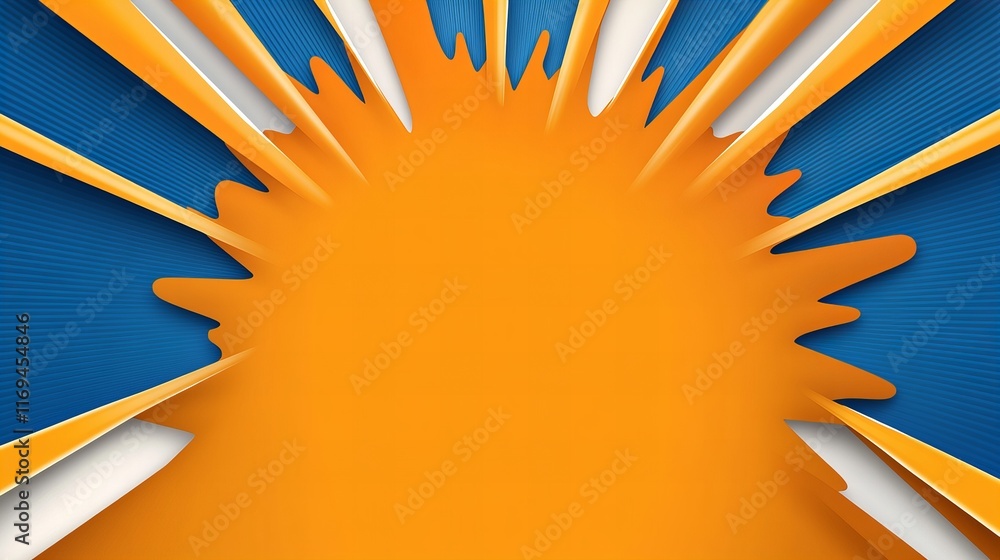 Poster vibrant orange and blue abstract background. dynamic design with radiating lines and a central splas