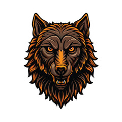 A realistic vector illustration of the Capitoline Wolf statue from Rome, depicting a wolf's head with fierce expression and detailed fur.