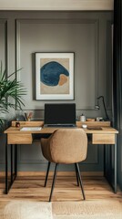 Cozy Modern Workspace with Stylish Desk and Minimalist Decor