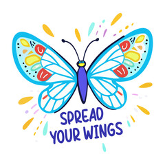 A flat sticker of butterfly wings with �spread your wings� text