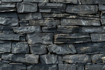  Old grey long stone wall. Detailed photo textured background