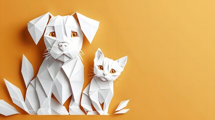 Animal, Cat, Dog, Paper Cut Art, Abstract Image, Texture, Pattern Background, Wallpaper, Cover and Screen for Smartphone, PC, Laptop, 9:16 and 16:9 Format