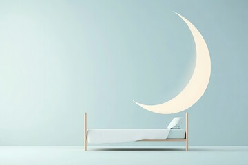 2d vector illustration of a bed isolated on a plain white background with a crescent moon --chaos 15